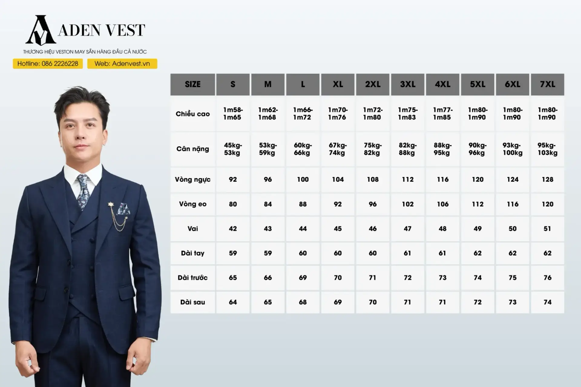 Bảng Chọn Size Áo Vest Adenvest